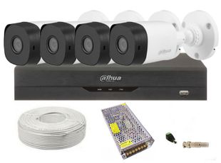 Kit supraveghere video cu accesorii, FULL HD, IR 20 metri, DAHUA, DH-4XB1A21-1TB