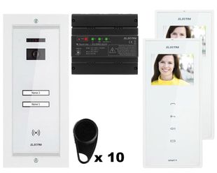 Kit videointerfon Electra, 2 familii, monitor 3.5 inch, montaj ingropat, 10 x taguri, alb