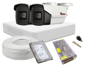 Kit complet supraveghere video SAFER, 2 Camere 2 MP FULL HD, IR 40 m, HDD 1TB, DVR 4 canale FULL HD, SAF-2XFHDIR40ACC-1TB 
