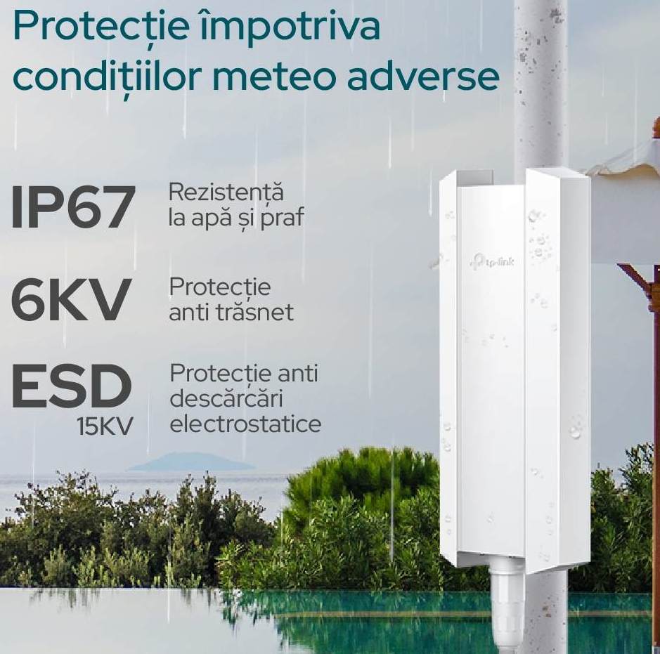 Imagine EAP623-OUTDOOR HD indice protectie IP67, access point instalat pe stalp, natura, apa, ploaie