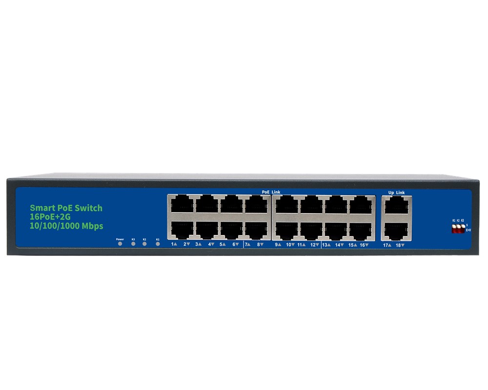 Switch 16 porturi PoE 10/1000mbps 250W, 2 porturi 100/1000Mbps uplink, SW100-16POE250W