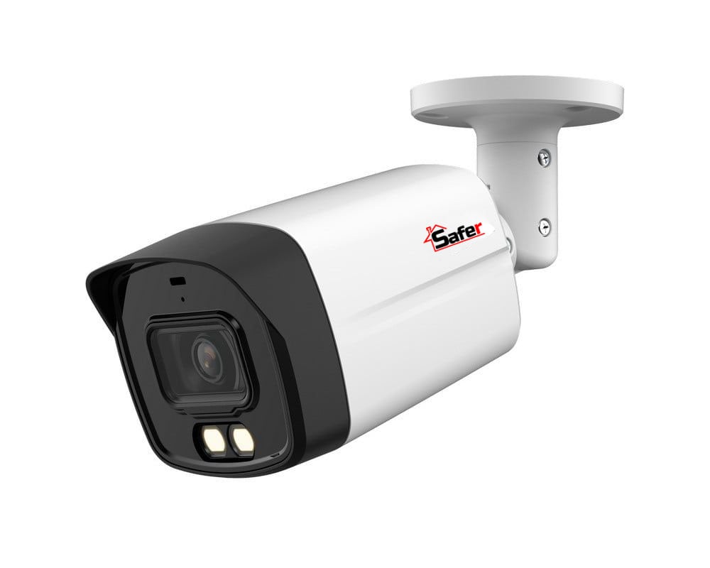 Camera de supraveghere de exterior, Full Color, 4K 8MP, 2.8 mm, Iluminare cu led alb 40 metri, Microfon, IP67, Safer SAF-BP8MP40F28-A-LED