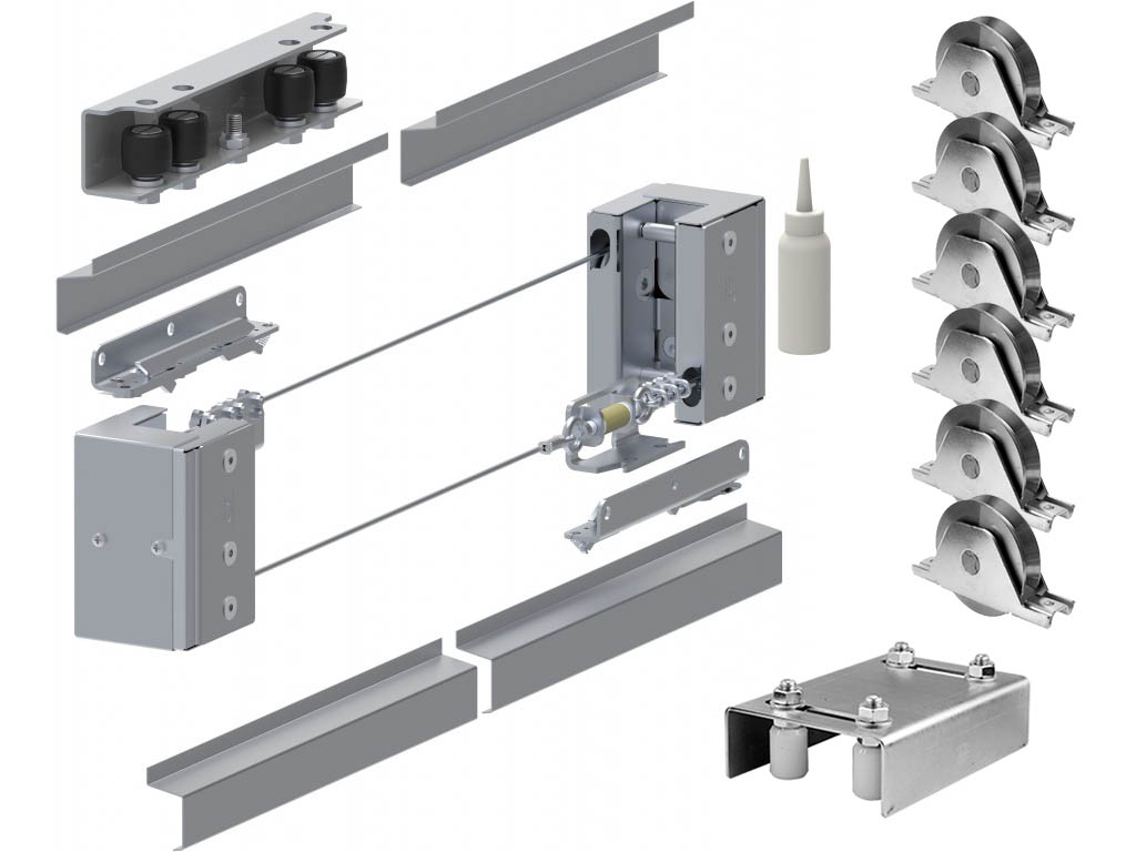 Kit accesorii feronerie pentru poarta culisanta telescopica 3X2 metri, 200kg/semifoaie, Deschidere 6m, FAC KA5102.002