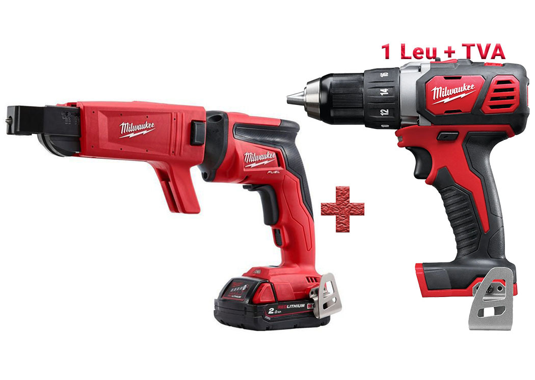 Masina de insurubat cu accesoriu Milwaukee M18, 1/4inch Hex, 13Nm, 18V, 4500 rpm, LED, 2x acumulatori, incarcator, 4933459199-PROMO