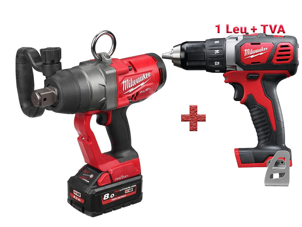 Cheie de impact cu acumulator Milwaukee M18 ONEFHIWF1-802X, 1 inch, cuplu 2033 Nm, sistem ONE-KEY si FUEL, 4933459733-PROMO