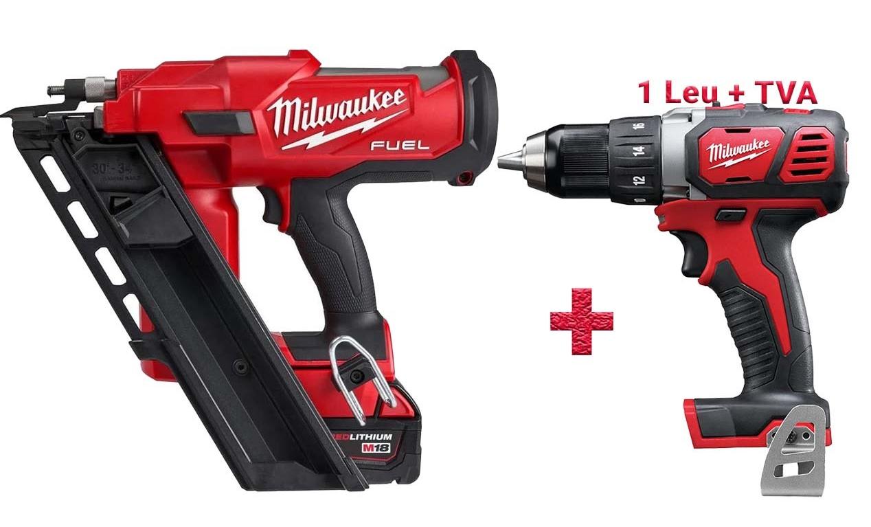 Pistol pentru cuie Milwaukee M18 FFN-502C, unghi inclinare 30-34 grade, cuie 50-90mm, 2 acumulatori M18 B5 inclusi, sistem FUEL, 4933471404-PROMO