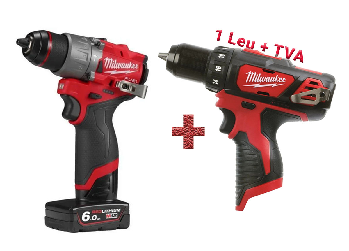 Masina de gaurit cu percutie Milwaukee M12 B6 FUEL, 12V, 45 Nm, cu 2 acumulatori si incarcator C12C, 4933479870-PROMO