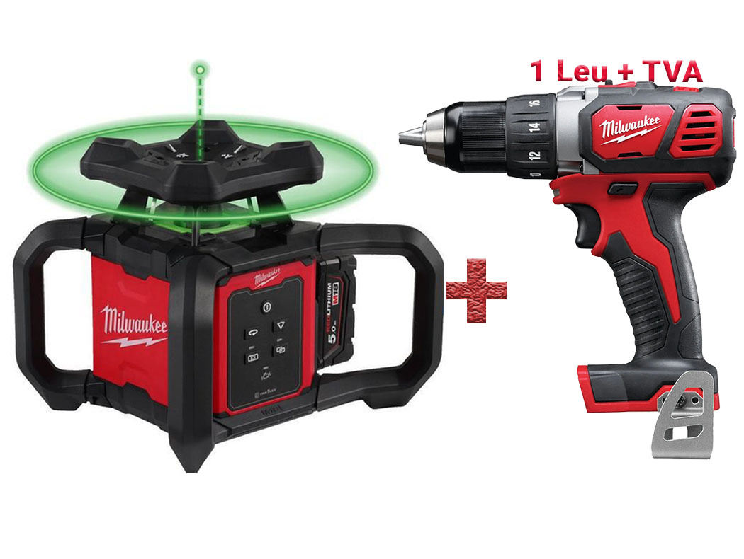 Nivela laser rotativa Milwaukee M18 RLOHVG300-501C, 300m, IP66, 360 grade, compatibil ONE-KEY, autonomie 32 ore, cu acumulator, 4933493194-PROMO