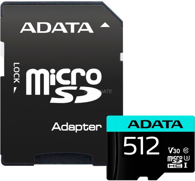 Micro SD Card 512GB Clasa 10 ADATA UHS-I U3 cu adaptor, AUSDX512GUI3V30SA2