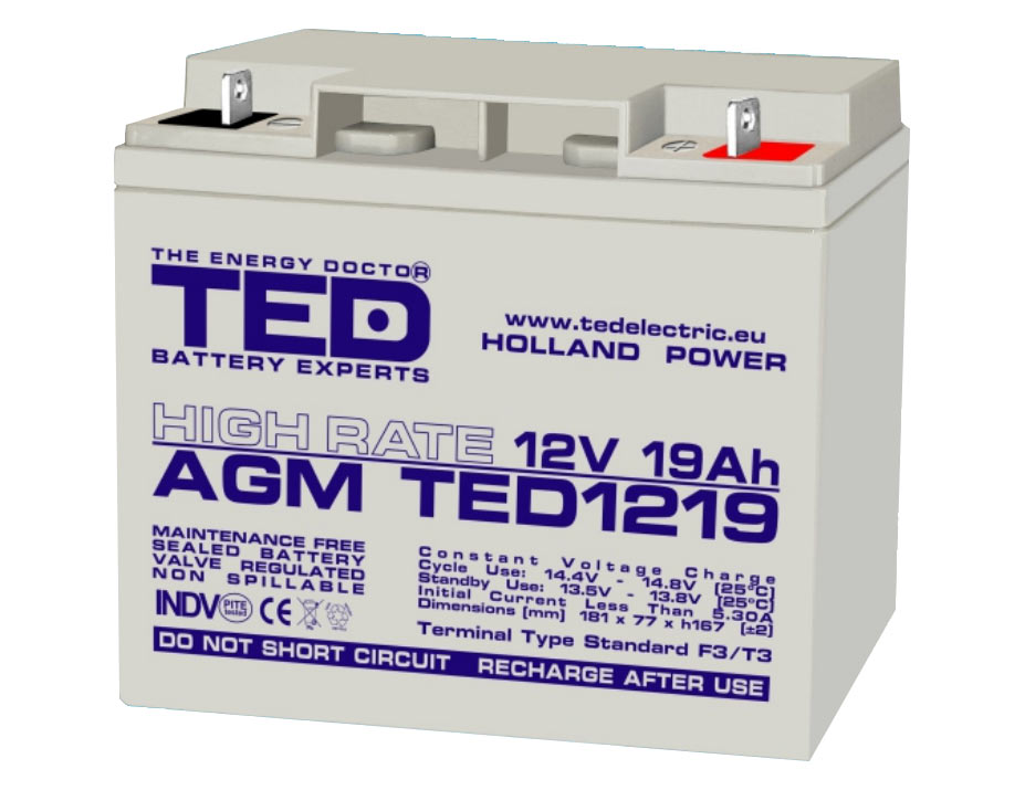 Acumulator 12V 19Ah, TED PL 19 AH