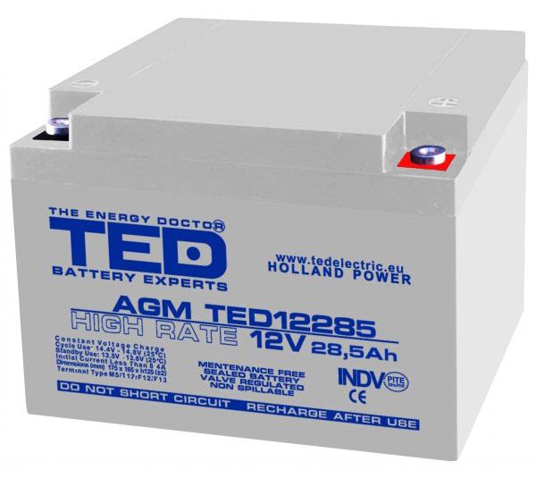 Acumulator (Baterie) TED Electric AGM VRLA, 12V 28.5 Ah, TED12285, PL 28,5 AH