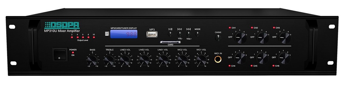 Amplificator DSPPA 120W cu 6 Zone, Public Adress pe 100V, cu USB / SD / FM / Bluetooth, 4x mic, iesire 4-16 Ohm, MP310U