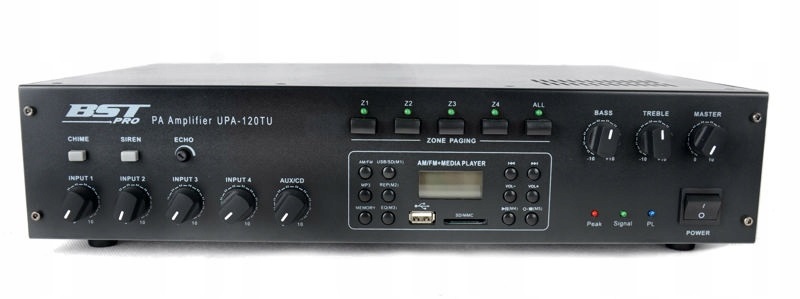 Amplificator Public Address 100V, Radio FM, 120W, 1 x REC, 4 x mic / line si tel, 4-8ohm 70 - 100V BST UPA120TU