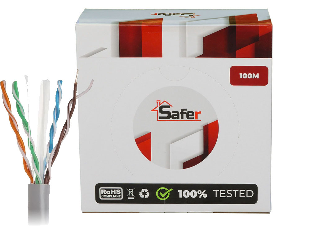 Cablu de retea UTP, Cat6, CCA, 100 metri, Safer, SAF-CAT6UN922I-C-100M-CCA