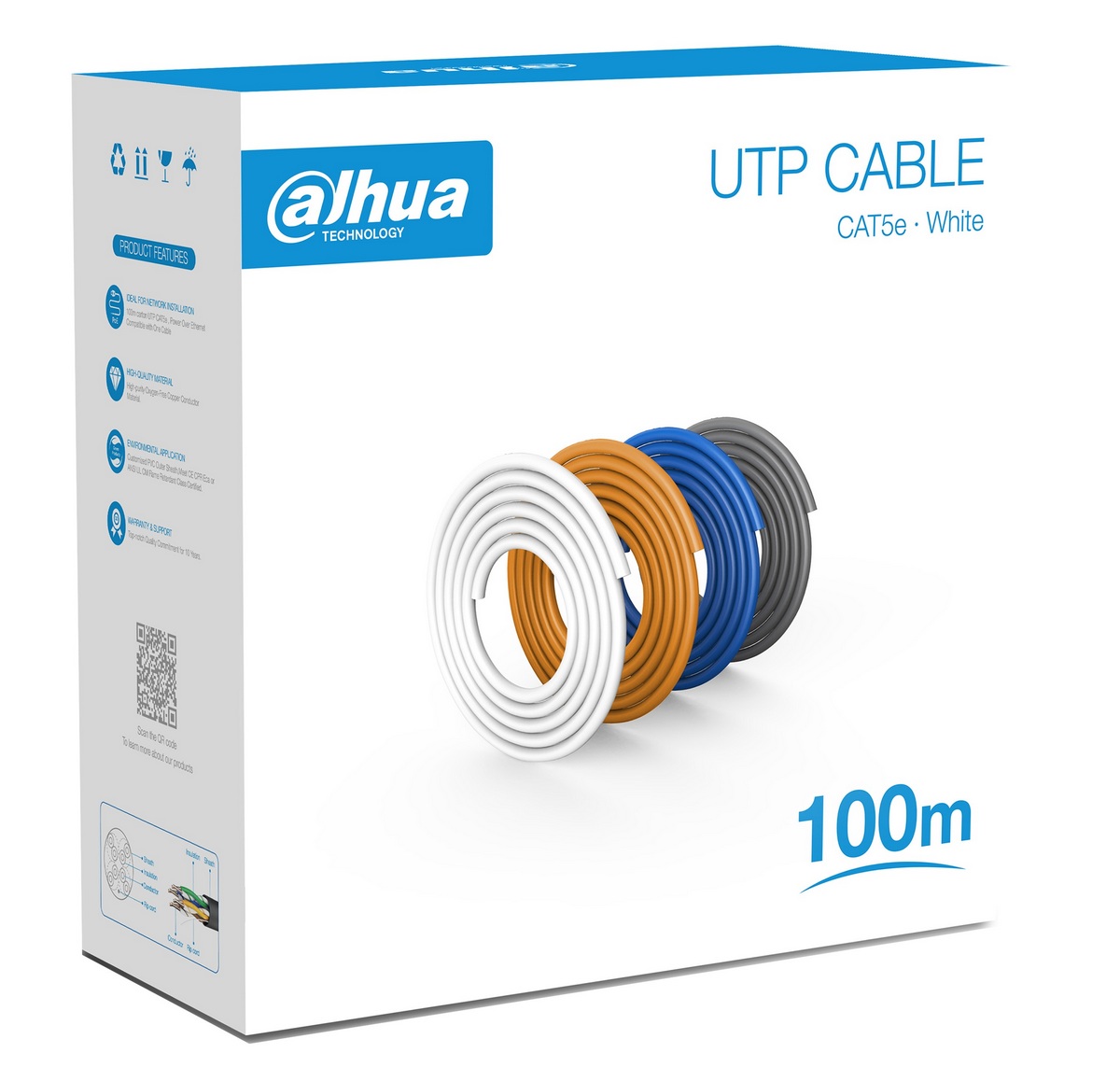 Cablu UTP CAT5e, cupru 100%, cutie cu 100m Dahua DH-PFM920I-5EU-U-100