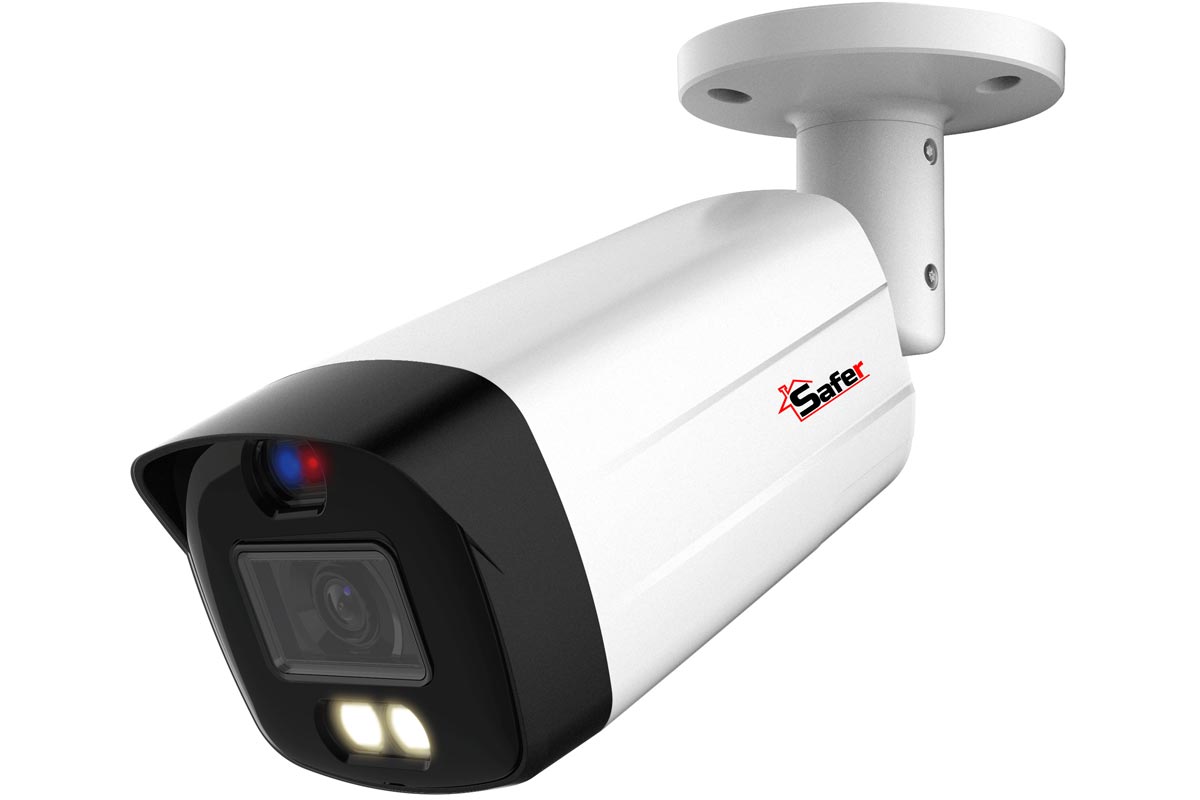 Camera HDCVI cu alarma acustica si optica, 5MP, 3.6mm, Iluminare duala smart LED+IR 40m, Microfon, Difuzor, Safer SAF-BM5MP40F36ST-ALARM
