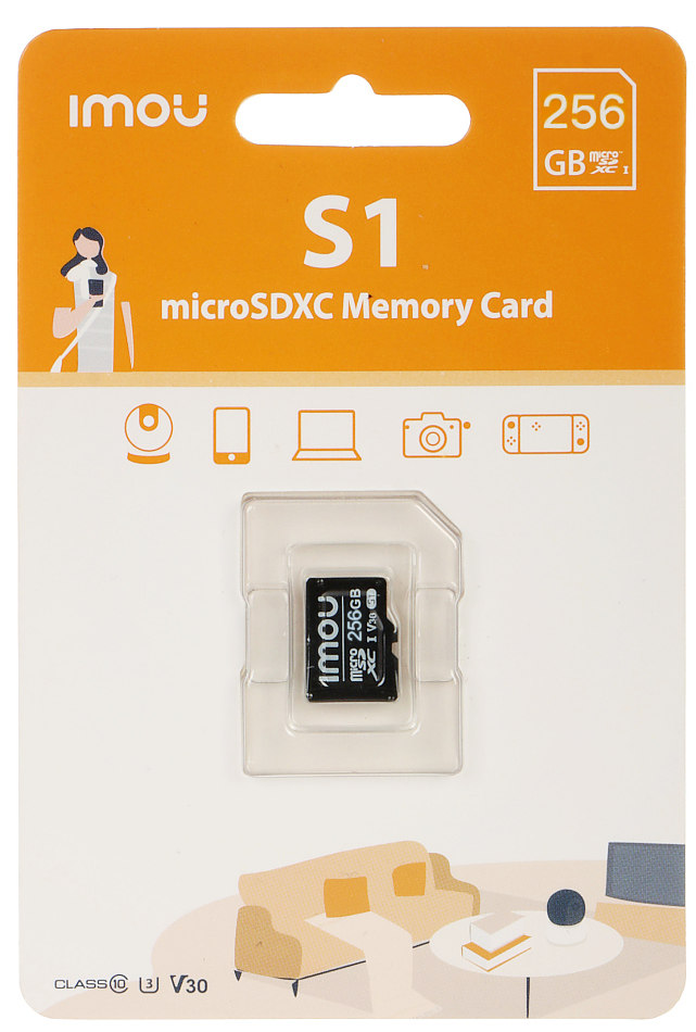 Card de memorie microSD iMOU S1, 256 GB, U3, V30 38/95 MB/s, 3D TLC, potrivit pentru supraveghere video, MICROSD256-IMOU