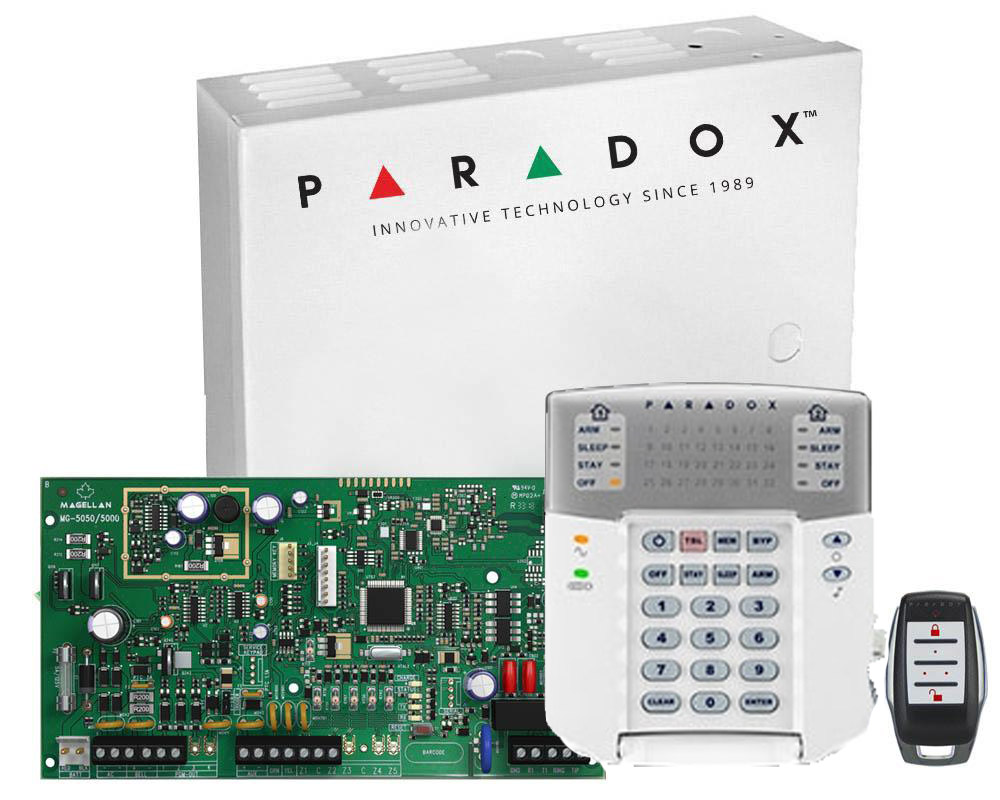 Centrala alarma antiefractie wireless, Paradox, Magellan, MG5050+ cu telecomanda REM15 si tastatura K32+
