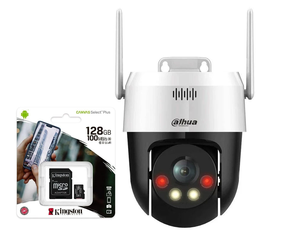 Camera de supraveghere IP WiFi PT, Full Color, 2K 5MP, card memorie 128GB inclus, Iluminare duala 30m, MicroSD, Dahua SD2A500HB-GN-AW-PV-0400-S2