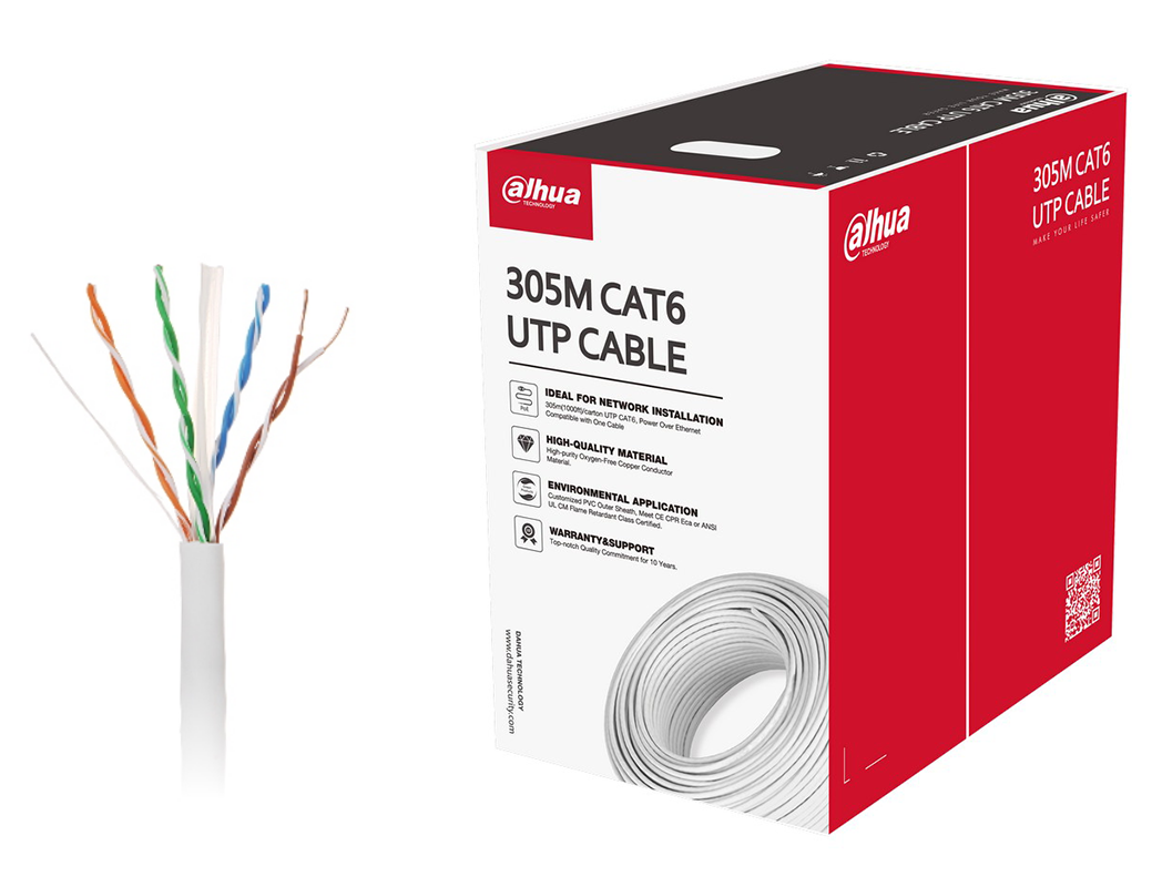 Cablu de retea UTP CAT6 Cupru 0,53 mm rezistent la flacara, lungime 305m, 100% Cupru, Dahua PFM920I-6UN-C