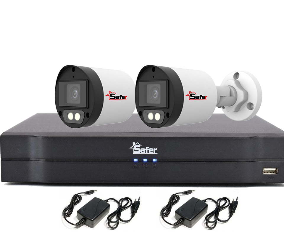 Sistem supraveghere 2 camere exterior 5 MP, LED alb 40m + DVR 4 canale, Safer DH-2E52-AA