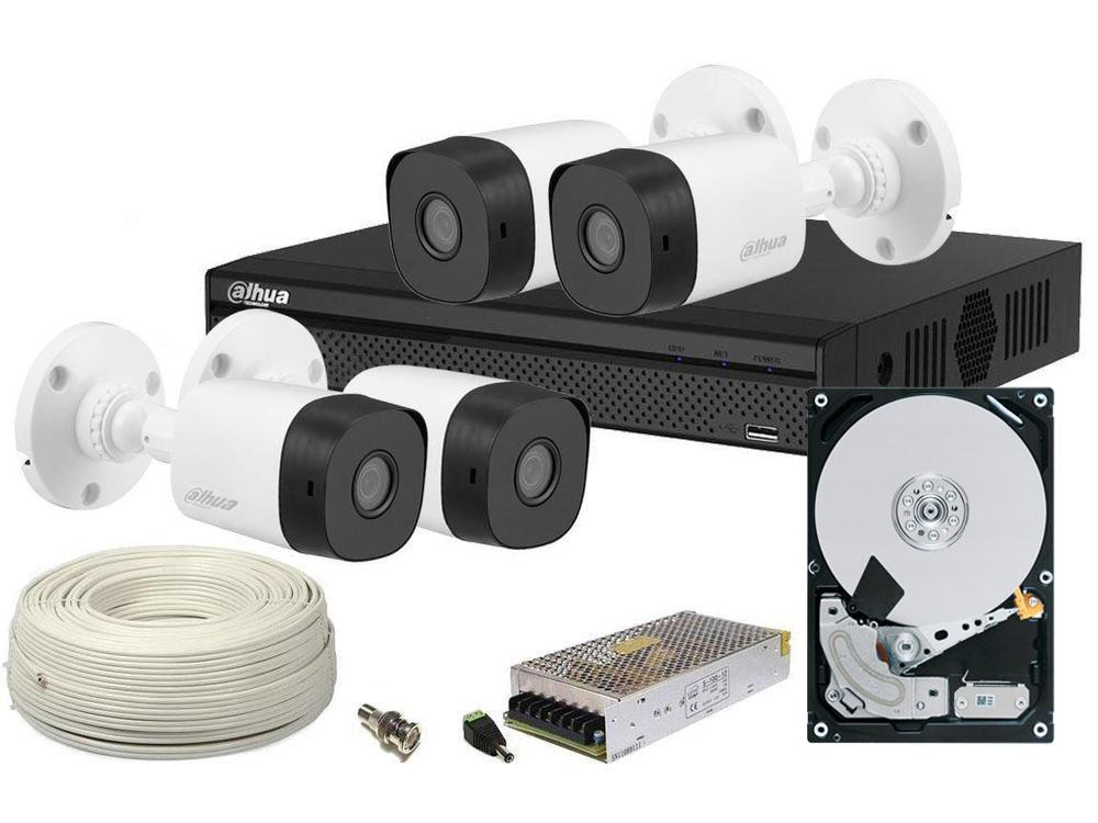 Kit supraveghere video complet, FULL HD, IR 20 metri, 1 x HDD, DAHUA, DH-4E22-1TB-SHQ-CC