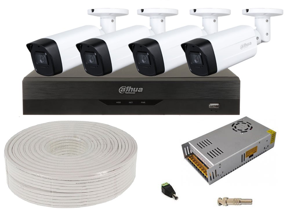 Kit supraveghere 4 camere 5MP de exterior, 80m IR, lentila 3.6mm, DH-4E58-1TB-SHQ-TW-1