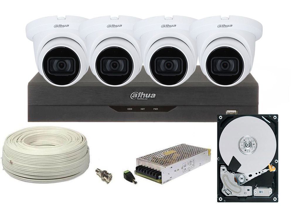 Kit supraveghere FULL HD complet, 4 camere cu microfon, IR 60 metri, 1 x HDD, DAHUA, DH-4X1200EMP-A