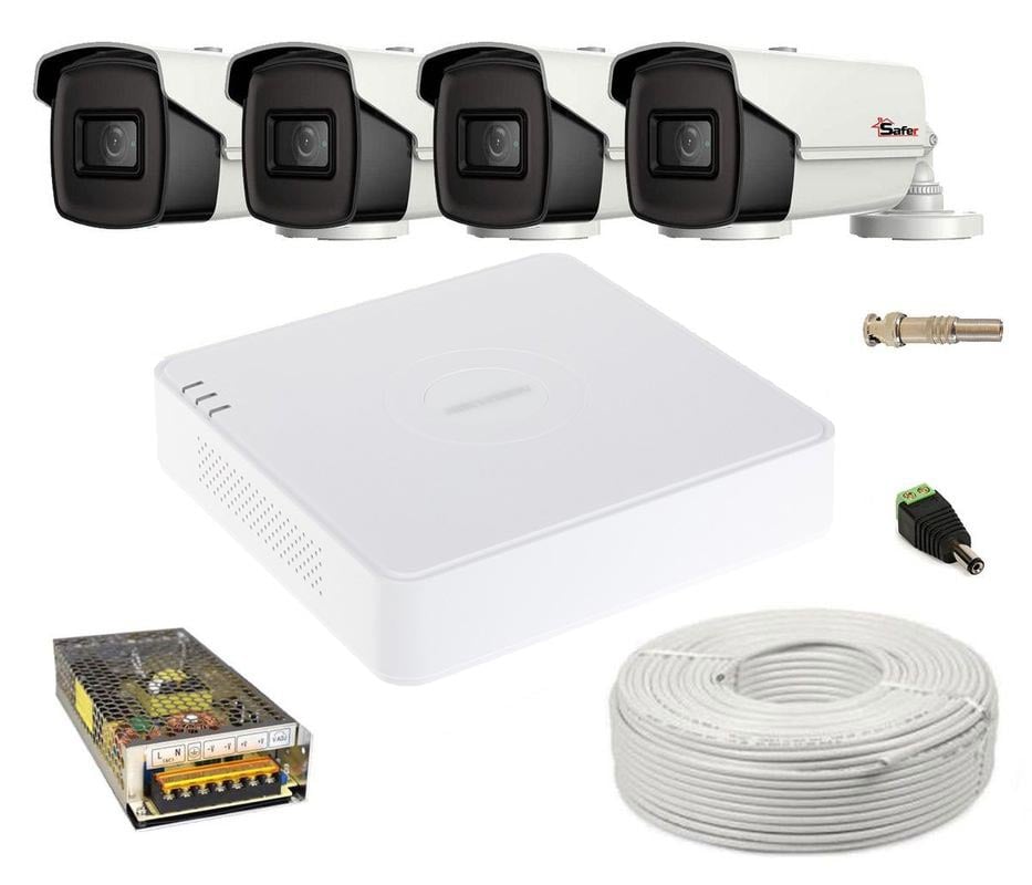 Kit supraveghere video Safer, 4 camere, 5 MP, IR 40m, DVR 4 canale, 4K, SAF-4X5MPIR40ACC