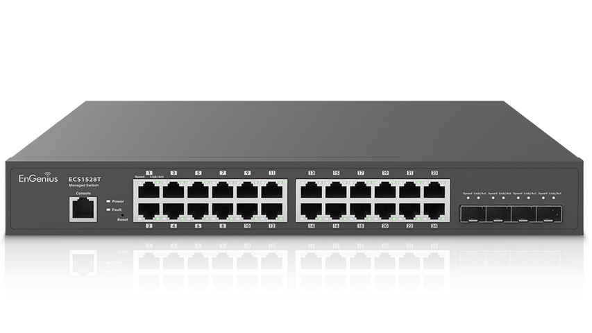 Switch EnGenius ECS1528T, 24 porturi Gigabit , 4 porturi 10Gb SFP, management in cloud, montare in rack 13 inch