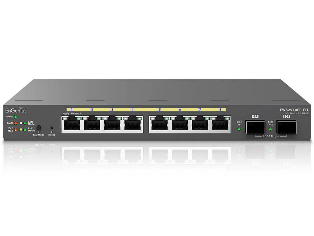 Switch EnGenius EWS2910FP-Fit, 8 porturi Gigabit POE, 2 porturi SFP, putere 110W, cu management