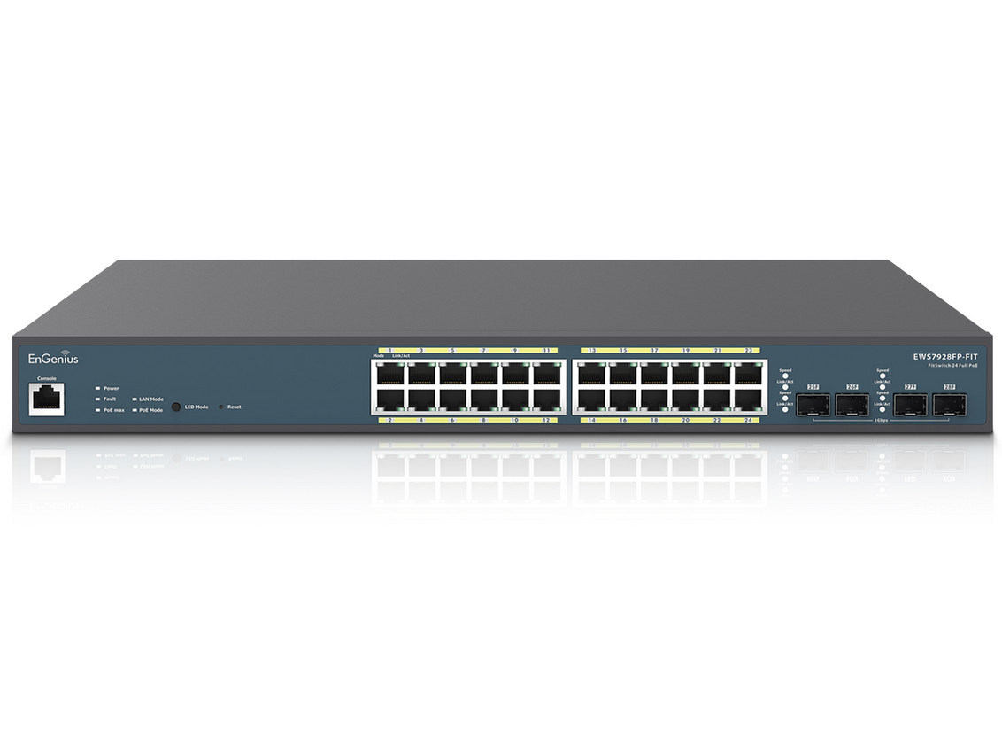 Switch Genius EWS7928FP-Fit, 24 porturi Gigabit POE, 4 porturi SFP, 1 port RJ45, putere 410W, 56Gbps, cu management, montare in rack 19