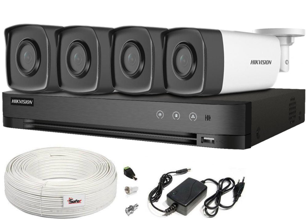 Kit supraveghere video cu 4 camere de exterior FULL HD, lentila 2.8mm, IR 40 M, Hikvision