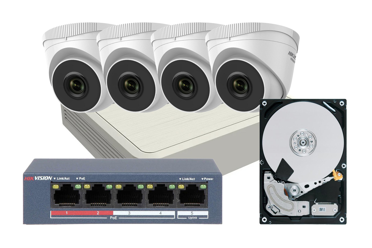 Kit de supraveghere IP de interior, 4 camere 2 MP, IR 30 m, NVR 4 canale, HDD (Hard Disk inclus), Hikvision HW-KIT-4X-IP-1TB