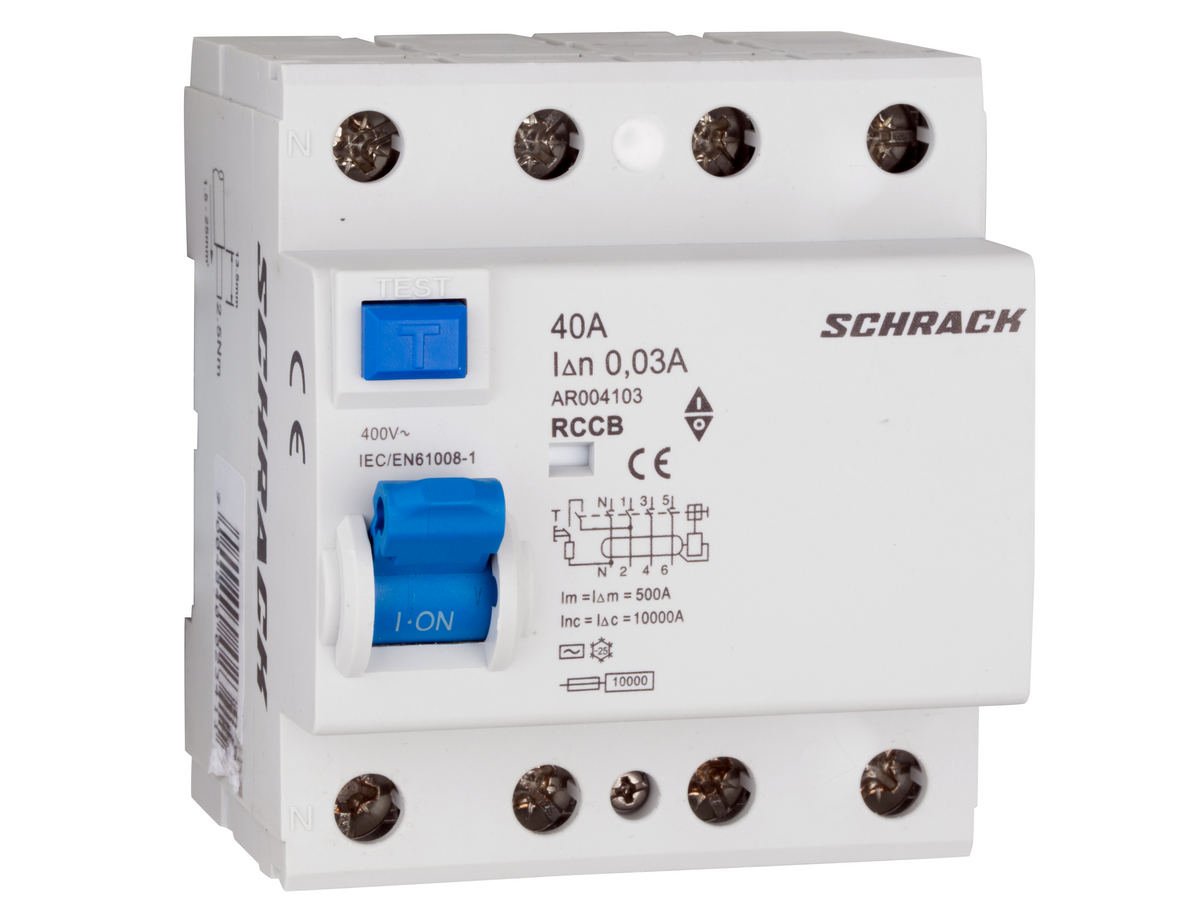 Siguranta diferentiala AMPARO, RCCB 40A, RCBO C40, 10kA, 30mA, 4 poli, Schrack AR004103