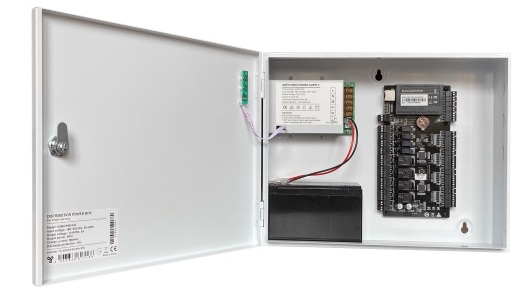 Centrala de control acces si pontaj pentru o usa bidirectionala cu cabinet metalic