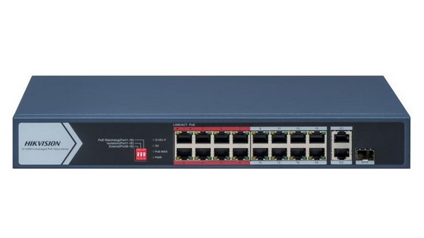 Switch POE Hikvision DS-3E0318P-E/M(C), 7.2Gbps, 16 porturi, 10/100Mbps, 130W, montare perete