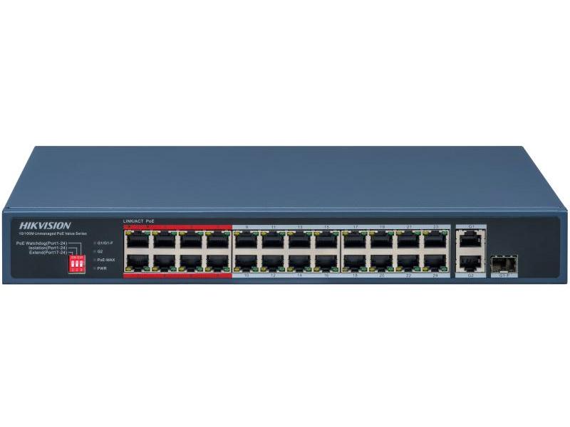 Switch PoE Hikvision DS-3E0326P-E-M(C), 26 porturi , 24x PoE, 230W 10/100Mbps, 1x RJ45 Gb, 1x SFP Gb, Watchdog