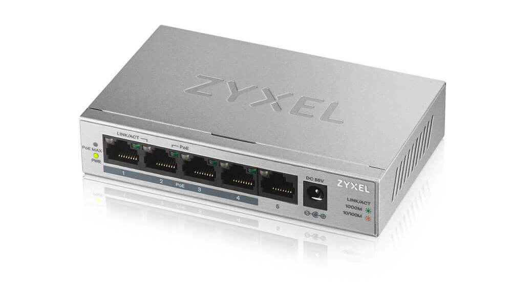 Switch PoE Zyxel GS1005HP-EU0101F, 5 porturi RJ45, viteza pana la 2000Mbps, putere Poe totala 60W