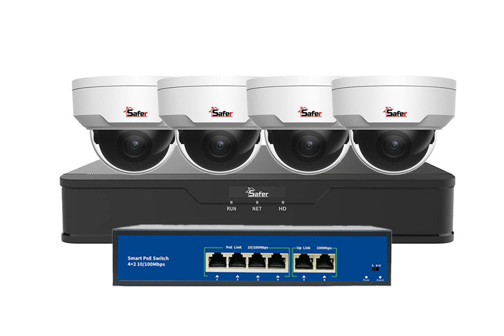 Kit de supraveghere IP simplu pentru interior, 4 camere IP Safer, 4MP, IR 30m, PoE si NVR, KIT4IPSAFERINT