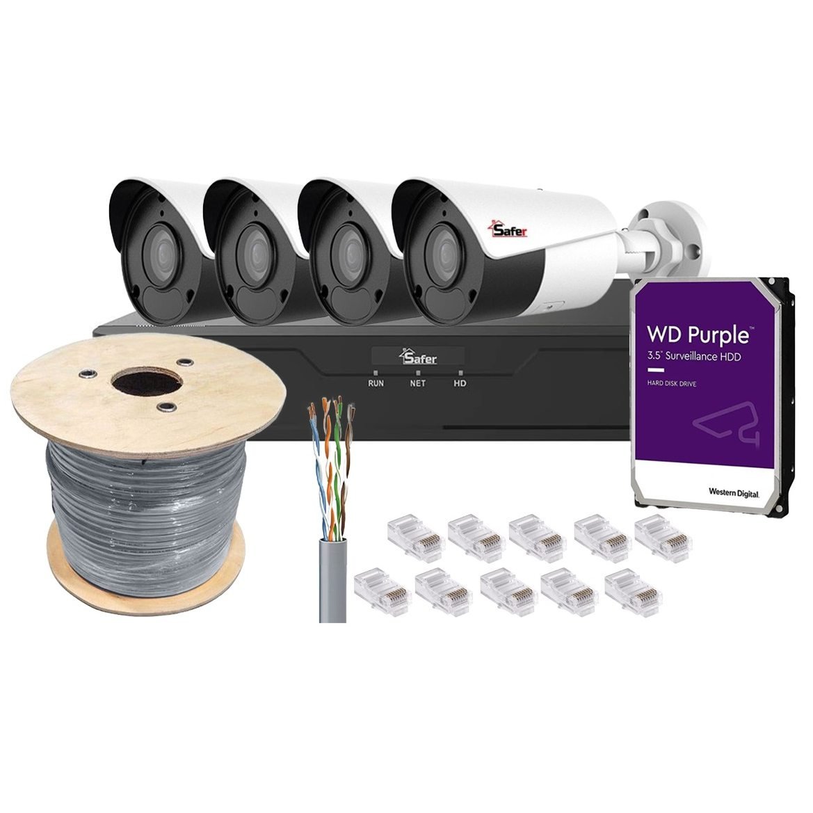 Kit camere supraveghere exterior profesionale, 4 camere IP, 5MP, LED alb 50 metri si NVR 4 canale, KITPOE2MPEXT-2