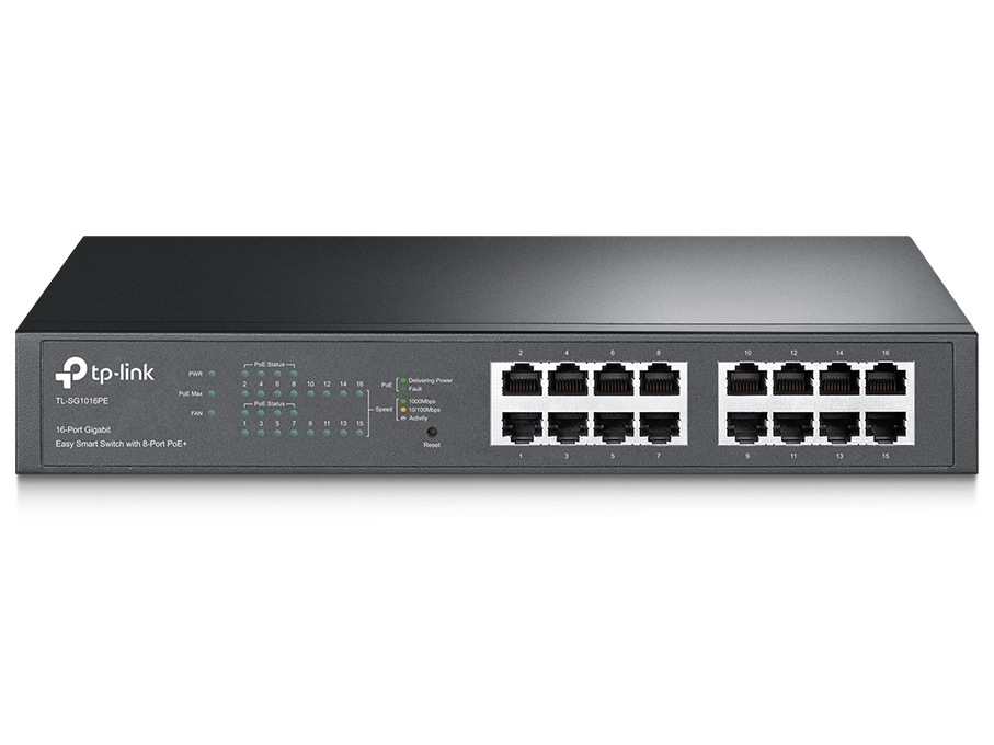 Switch Gigabit Tp-Link TL-SG1016PE, 16 Porturi, 8x PoE +, 110W, montare in rack 