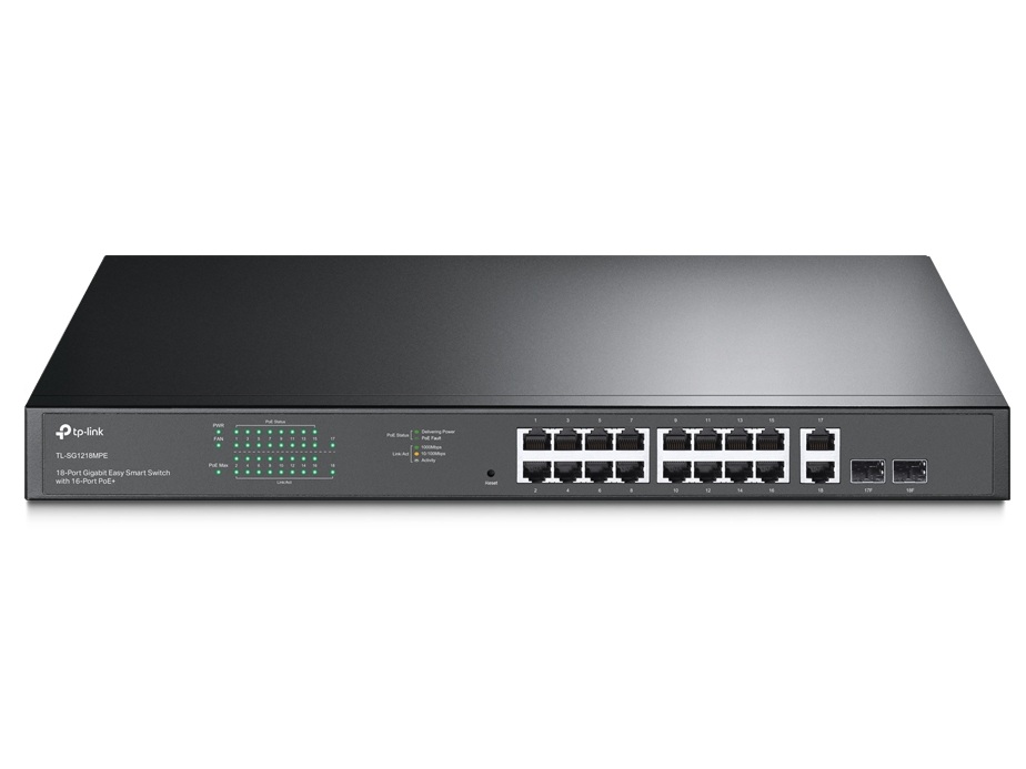 Switch Tp-Link TL-SG1218MP 20 Porturi, 16x PoE+, 2x RJ45 Gb, 2x SFP Gb combo, 250W, montare in rack