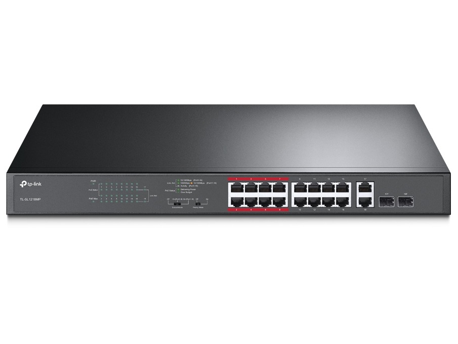 Switch 20 porturi TP-Link TL-SL1218MP, 16x RJ45 PoE+, 2x RJ45 Gigabit, 2x SFP Gigabit combo,192W