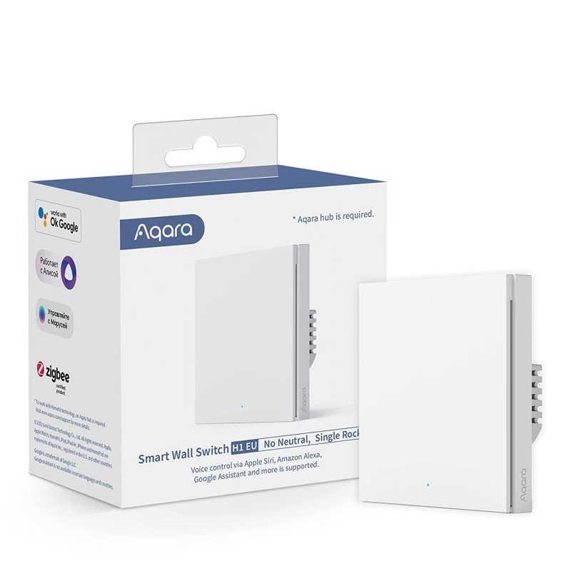 Intrerupator inteligent simplu fara nul, Aqara Smart Wall Switch H1, WS-EUK01