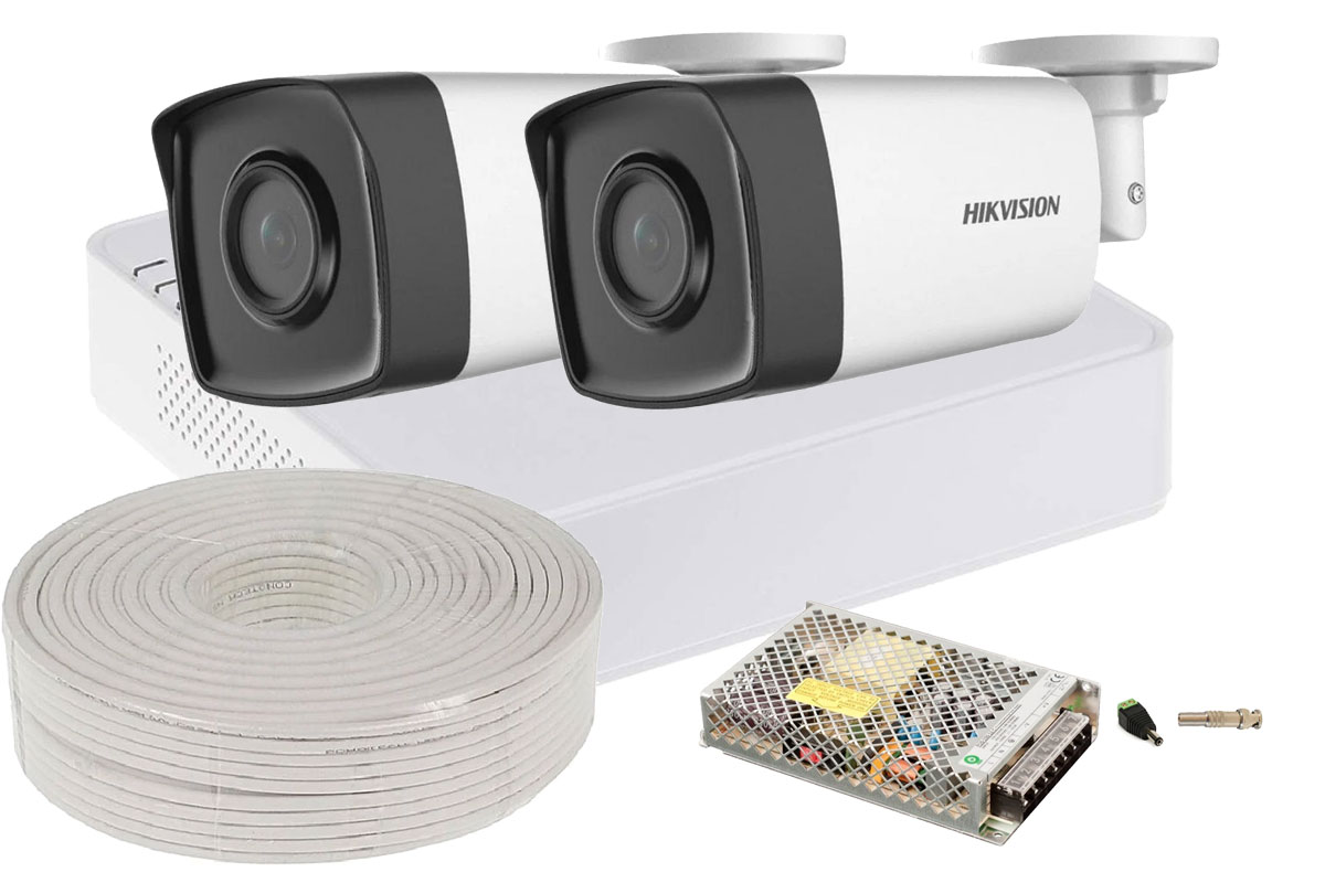 Kit supraveghere video Hikvision, 2 camere, 2 MP, IR 40m, DVR 4 canale, SAF-2XFHDINT20ACC