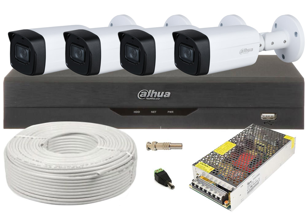 Kit supraveghere video complet cu 4 camere de exterior, 5MP, lentila 3.6mm, IR 80m + accesorii KIT4X5MP80IR-SAF-10A-TW