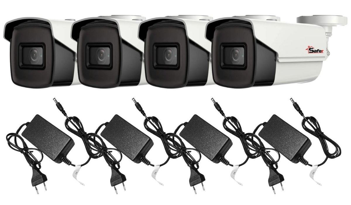 Kit 4 camere de exterior Safer PRO, 5MP si 4 alimentatoare 12V 2A, Safer 4xSAF-PRO5MPx4EU12V