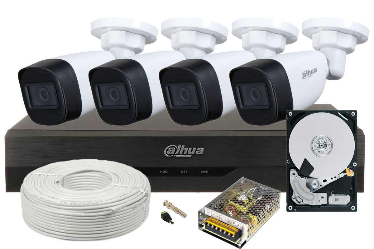 Kit supraveghere complet, 4 camere Bullet 5MP, IR 30m si DVR 4 canale, KIT-4EXTDVRI3ACC