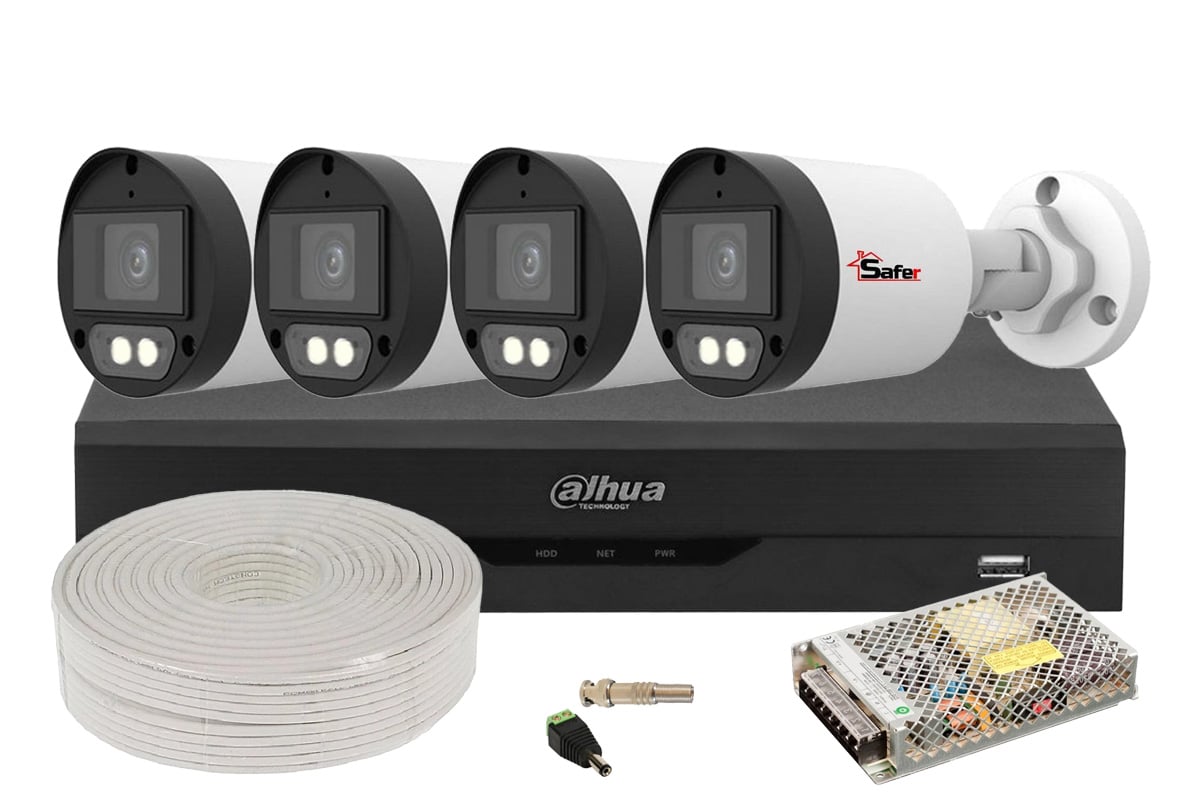 Kit camere supraveghere exterior profesionale, 4 camere Full HD, Inregistrare audio, DVR 4 canale, Dahua KIT-4X-2MP28LED20-ACC